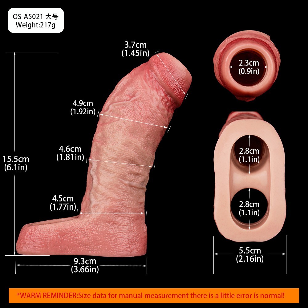 Open-ended Realistic Penis Sleeve With Inner Thread Silicone Enlarge Sheath Men