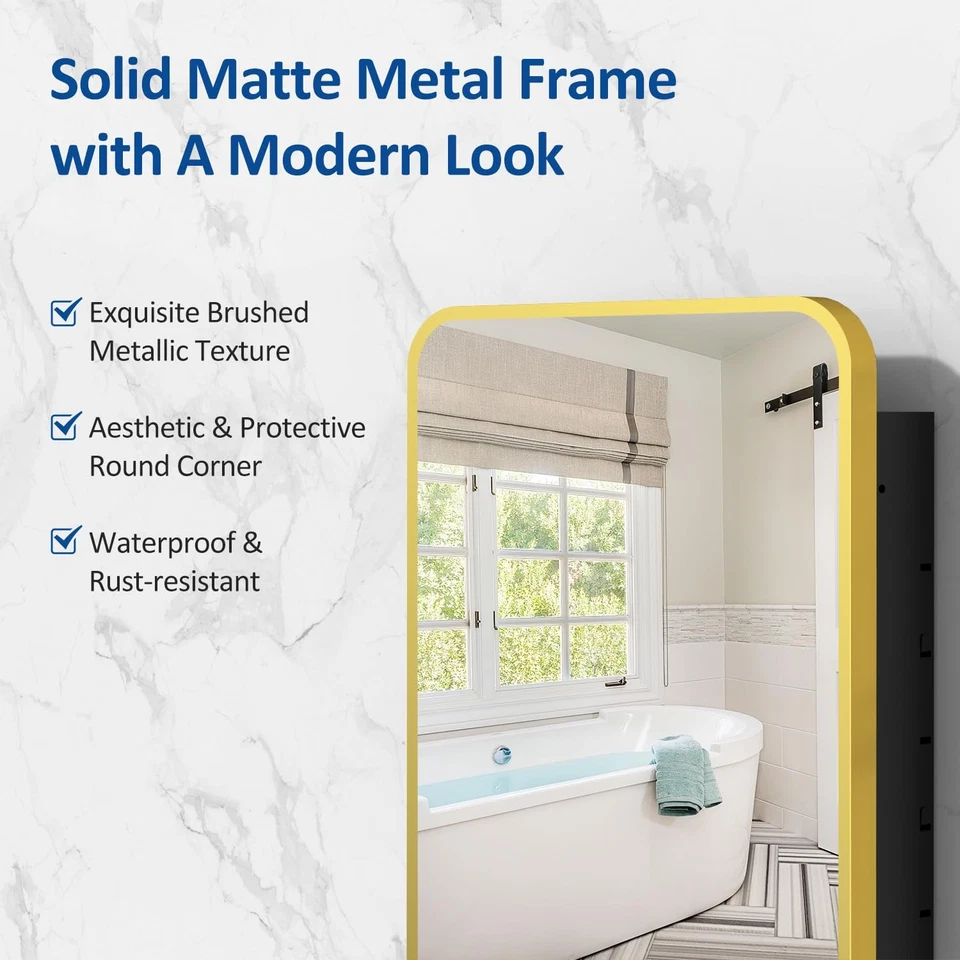 Mueble de medicina con espejo de 16x24 pulgadas para baño marco de metal dorado baño med... Foto 4 de 4