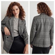 Madewell The Rosedale wool blend Blazer in Plaid Size 2 black gray