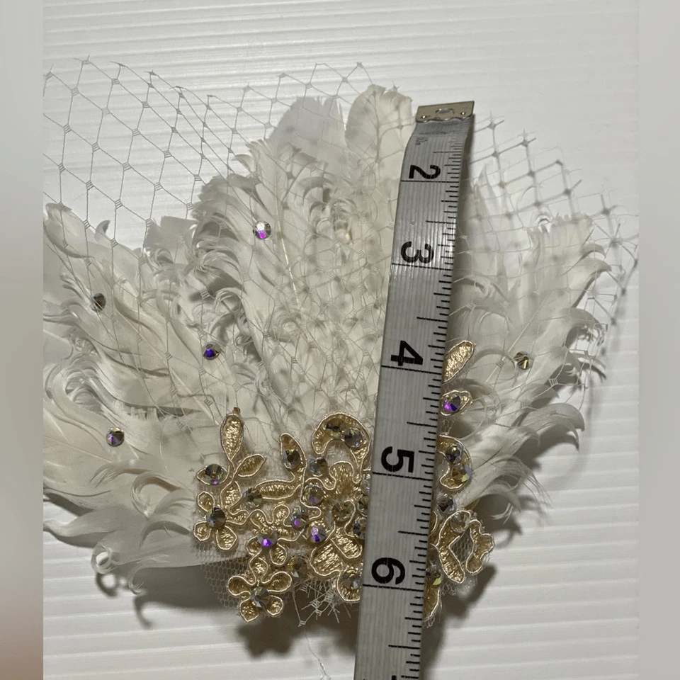 Jaula de pájaros velo encaje pluma fascinador accesorio para el cabello baile nupcial aleta formal Foto 4 de 4