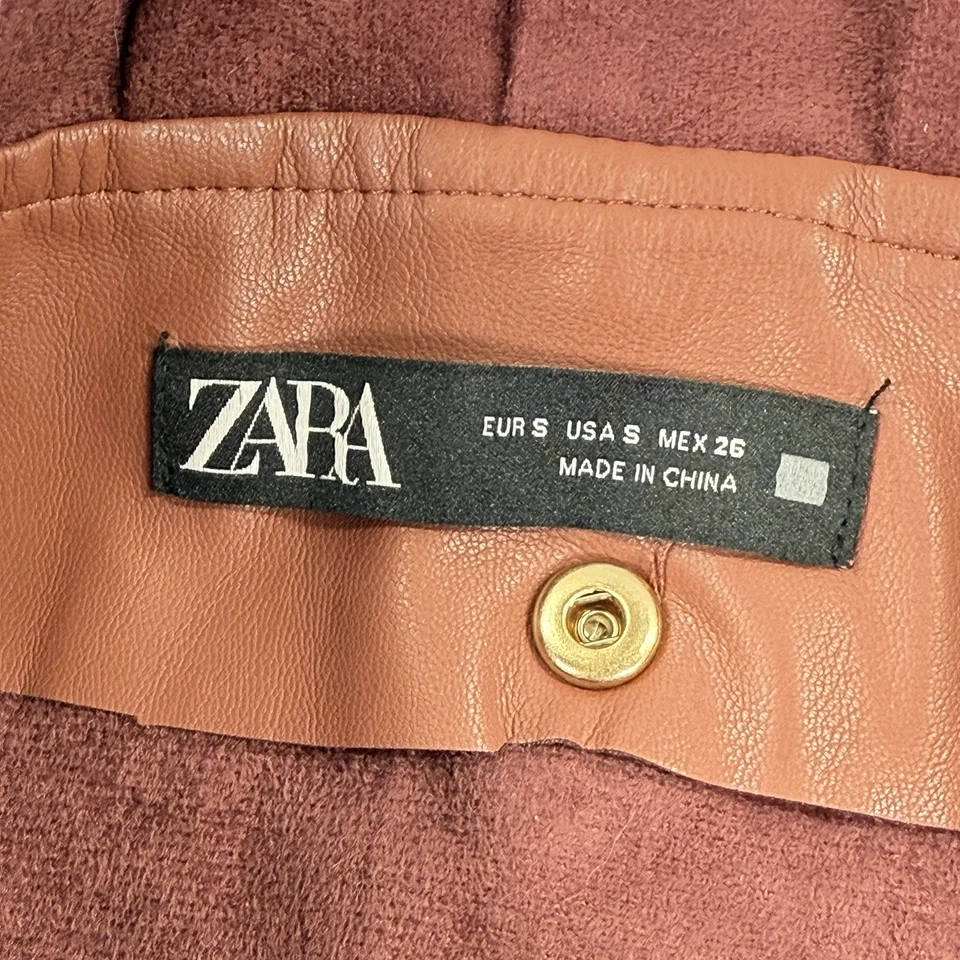 Zara Blogger Fav Pleated Faux Leather Mini Skirt Size S Brown Belted Preppy Boho - Image 4 of 4