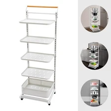 5-Tier Pan Pot Organizer Kitchen Pot Holder Storage Rack Adjustable w/ Wheel