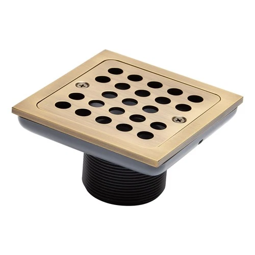 Signature Hardware Menlo Square Shower Drain with Flange Aged Brass - Picture 2 of 3