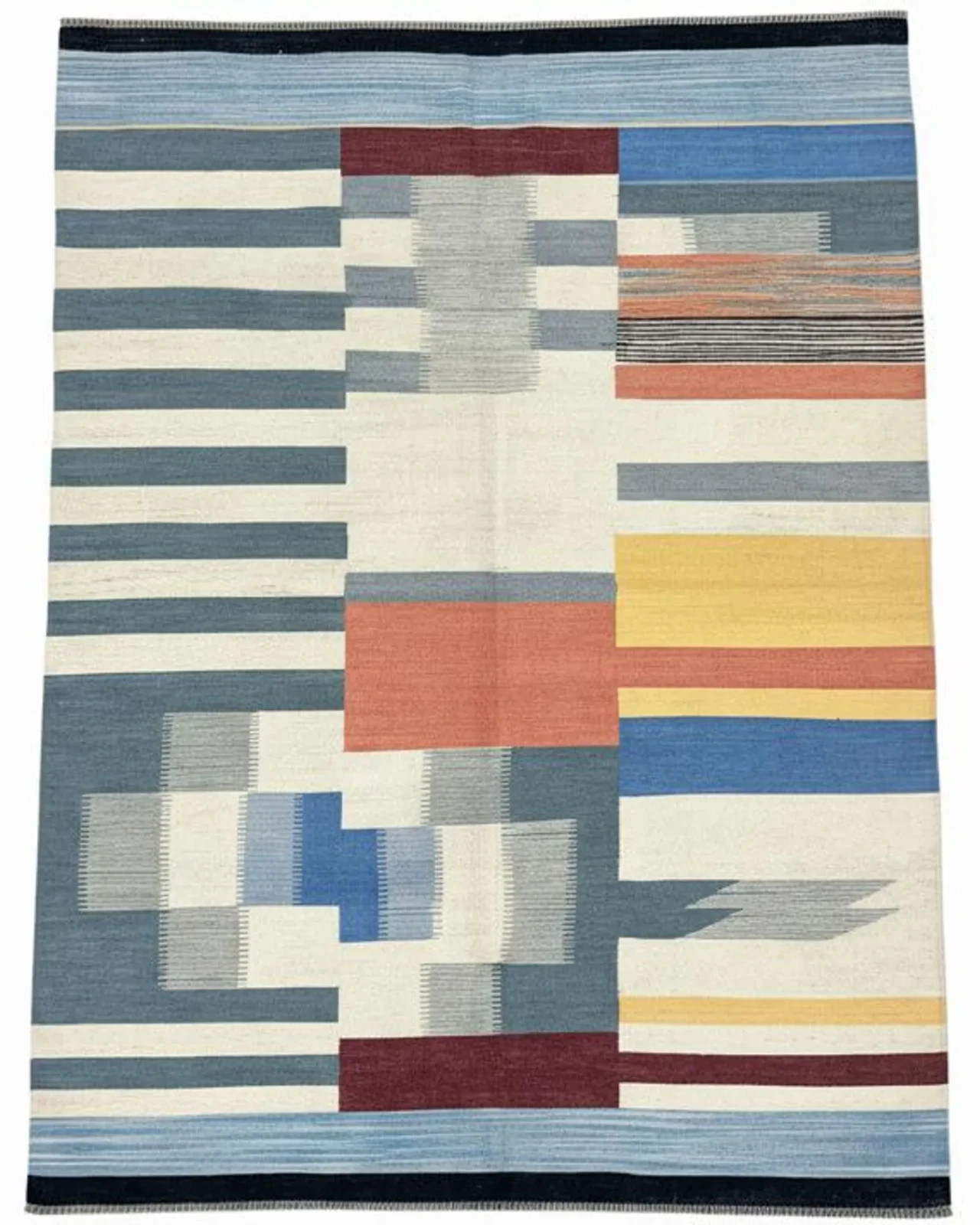 Geometric Handwoven Wool Kilim Dhurrie Rug Color Multicolor Design Carpet Rug