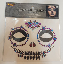 Sugar Skull Face Jewels Press On Gems Decal Set Stickers Spirit Halloween New