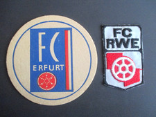 DDR, Bierdeckel und Aufnäher (gestickt) FC Rot-Weiß Erfurt, altes und neues Logo