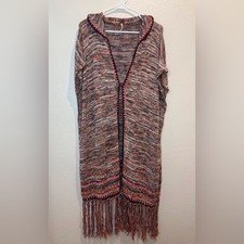 Free People Jungle Heat Hooded Multi Color Boho Fringe Long Cardigan Size XS