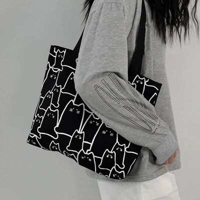 Süße Katze Shopper Handtaschen Schulter Mode Canvas Freizeit Shopping Mädchen Damen Gr