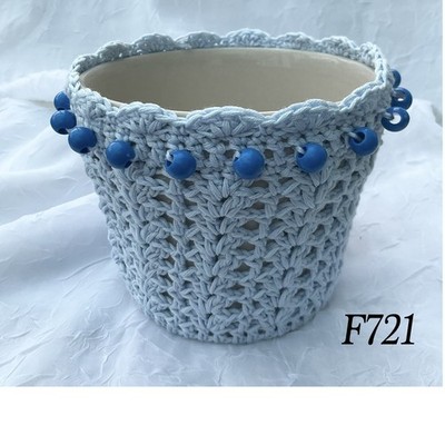 Blauer gehäkelter Blumentopf/Pflanztopf Deckel Manschette kuschelig F721