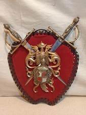 SPANISH COAT OF ARMS PLAQUE ON RED FELT BACKING