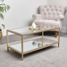 Gold glass mirrored coffee table living room lounge furniture vintage home decor