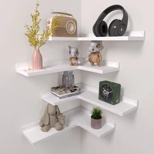 4 Tier Corner Floating Shelves Set of 4, Rustic Pine Wood Corner Shelves for ...