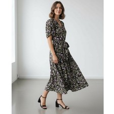 Mink Pink Nocturne Midi Maxi Dress Small Lilac Floral Puff Sleeves Sample NEW