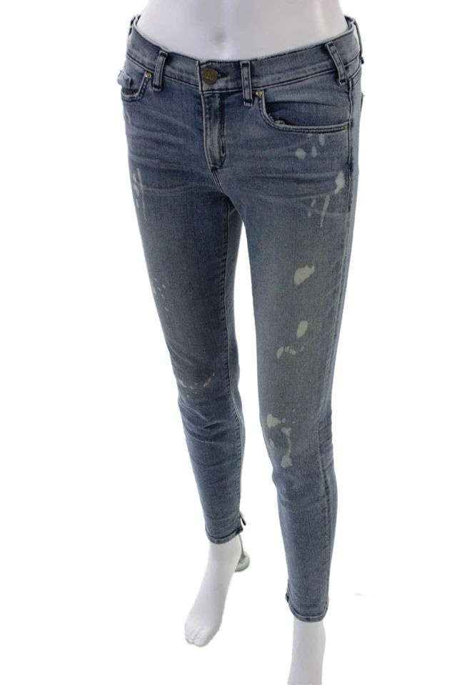 Pantalones de mezclilla McGuire para mujer de algodón de cinco bolsillos tiro medio ajustados azules talla 26 Foto 2 de 4