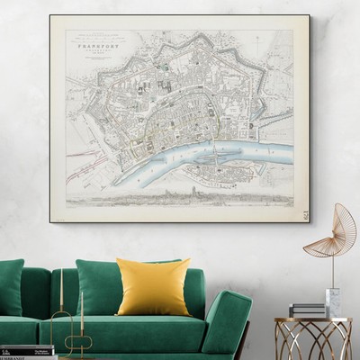 1870 Map of Frankfurt Germany   Streets, Bridges, Parks & Districts