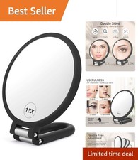 Compact Double-Sided Magnifying Handheld Mirror: 1X 15X for Perfect Makeup