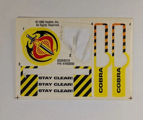 1990 Hasbro GI Joe Air Legion Helicopter Helo Vehicle Sticker Sheet