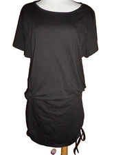 Shein Black Cotton Blend Tee Dress Ruched Drawstring Drop Waist 2XL XXL New NIP