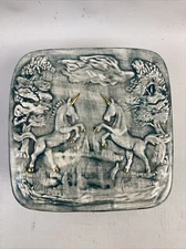 Tesoro Ceramic Molds TMC Unicorn Box Blue & Gold 7”x7”x3” RARE EUC Beautiful