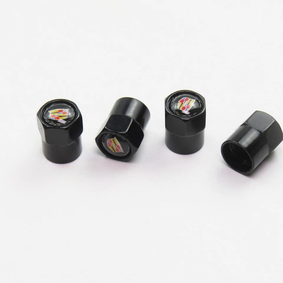 4Pcs Cadillac Tire Valve Stem Caps Set For All Modes Black Anodized Aluminum - Image 3 of 4