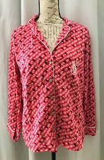 VICTORIA'S SECRET Long Sleeve Button Up Pajama Top (ONLY) Red White Reindeer  S
