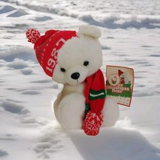 White Plush Bear Vintage K-MART 1987 Winter Hat Scarf 15"H Christmas Decoration