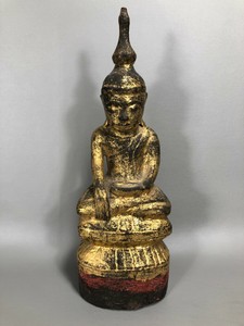 Antique Chinese Hand Carved Gilt Wood Buddha Statue from Admiral McCain's Estate