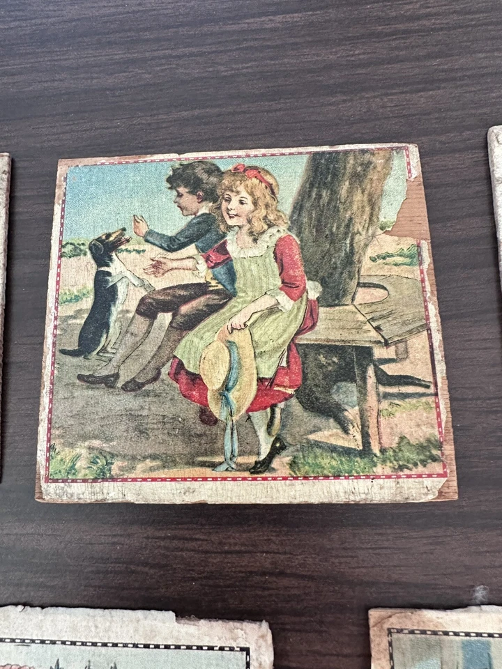 Антикварные французские детские деревянные блок-опоры хром литографские лот из 11 1890 г. - Изображение 4 из 4