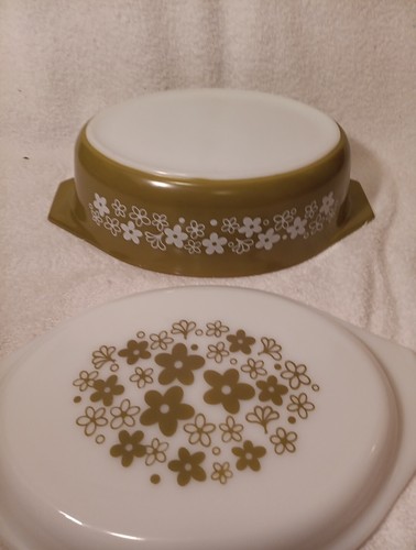 Pyrex 2 1/2 Qt Oval Casserole Lid Spring Blossom Green Crazy Daisy Beautiful - Picture 8 of 11