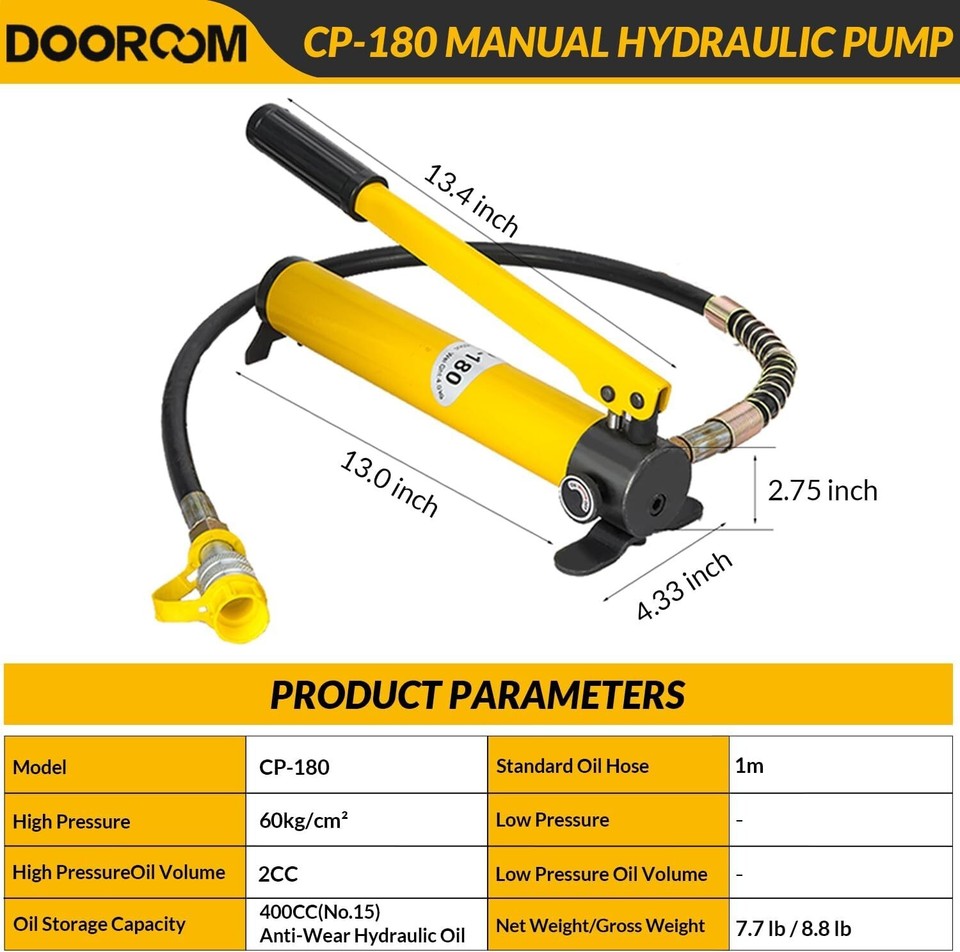 Dooroom CP180 Manual Hydraulic Hand Pump Without Oil Gauge Fit 5T/10T