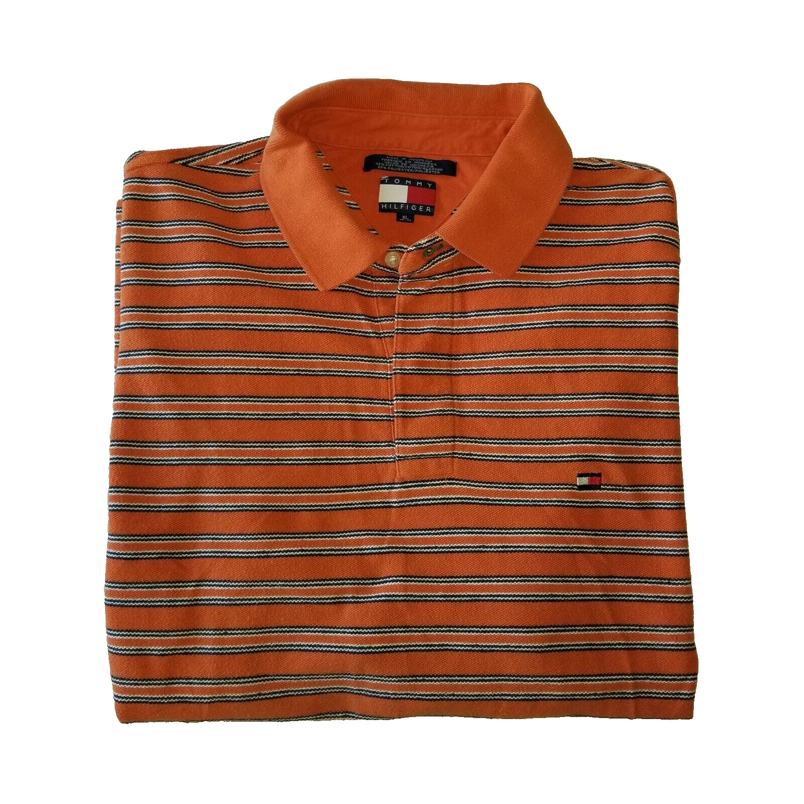 TOMMY HILFIGER Mens Vintage Polo Shirt XL Golf Orange Box Flag Logo S/S  2001