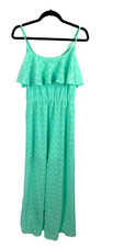 HeartSoul Womens Maxi Dress SZ M Green Lace Semi-Sheer Lined to knees.