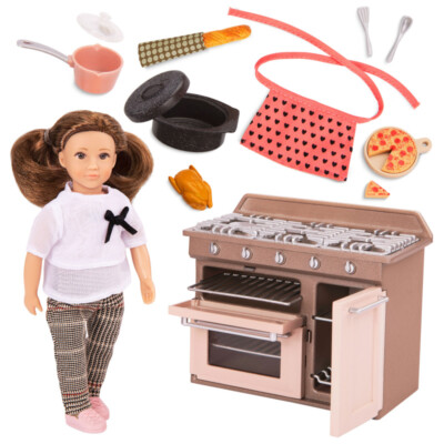 LORI Puppe Cornelia mit Küchen Set - 15 cm Puppenherd mehr als 10 teilig Zubehör
