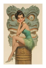 1960s Vintage Tiki Theme Pin Up Art Print ntg22