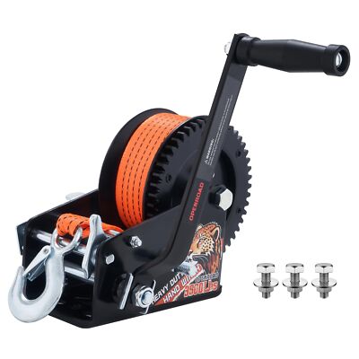3500 LBS Heavy Duty Boat Trailer Hand Winch w/ 32FT Orange Strap RV ATV Jet Ski