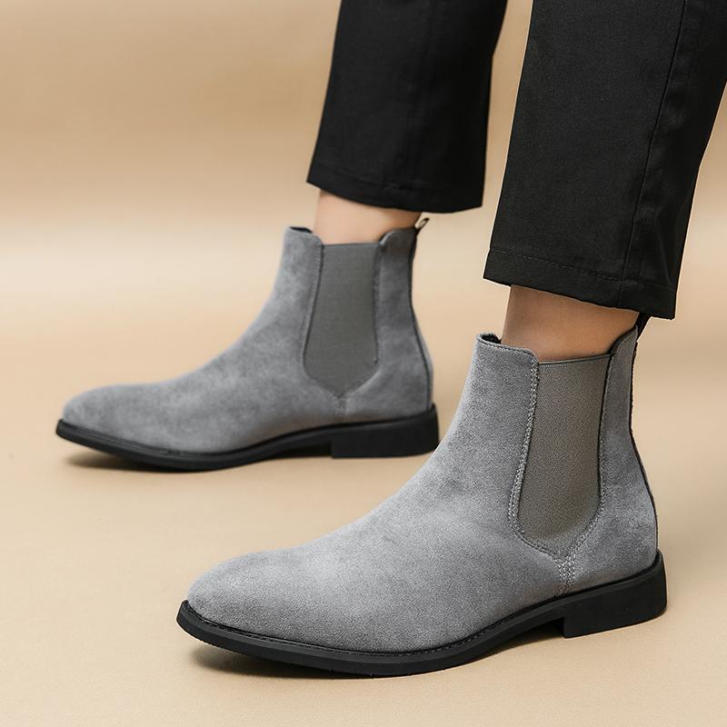 Mens Ankle Boots Low Heel Round Toe Faux Suede Casual Elastic Band