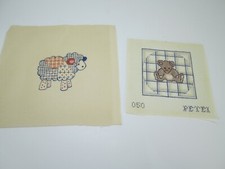 Lot of 2 Hand Painted Needlepoint Canvas TEDDY BEAR Calico SHEEP LAMB