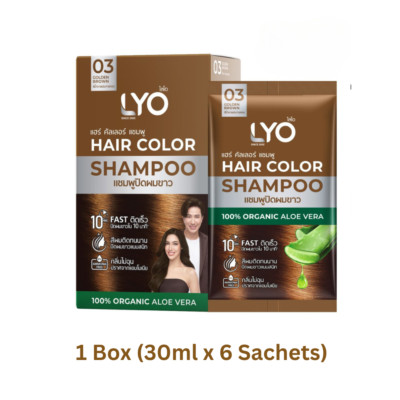 LYO Hair Color Shampoo, Gray, White, 100% Organic, Golden Brown 30 ml. x 6