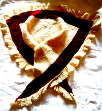 Red Ecru Scarf Shawl Wrap VTG Hand Knitted Square Back Long Front Criss-Cross