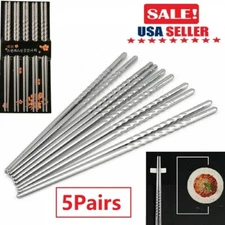 Reusable Non-Slip Chopsticks Metal Korean Chinese Stainless Steel Chop Sticks US