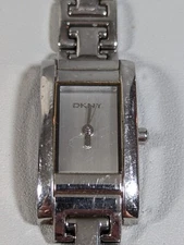 DKNY Silver Tone Dial Rectangle Case Stainless Steel Link Bracelet Band Watch