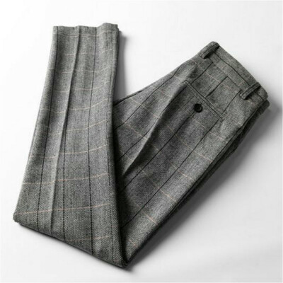Men's Herringbone Tweed Pants Vintage Trousers Checked Wool
