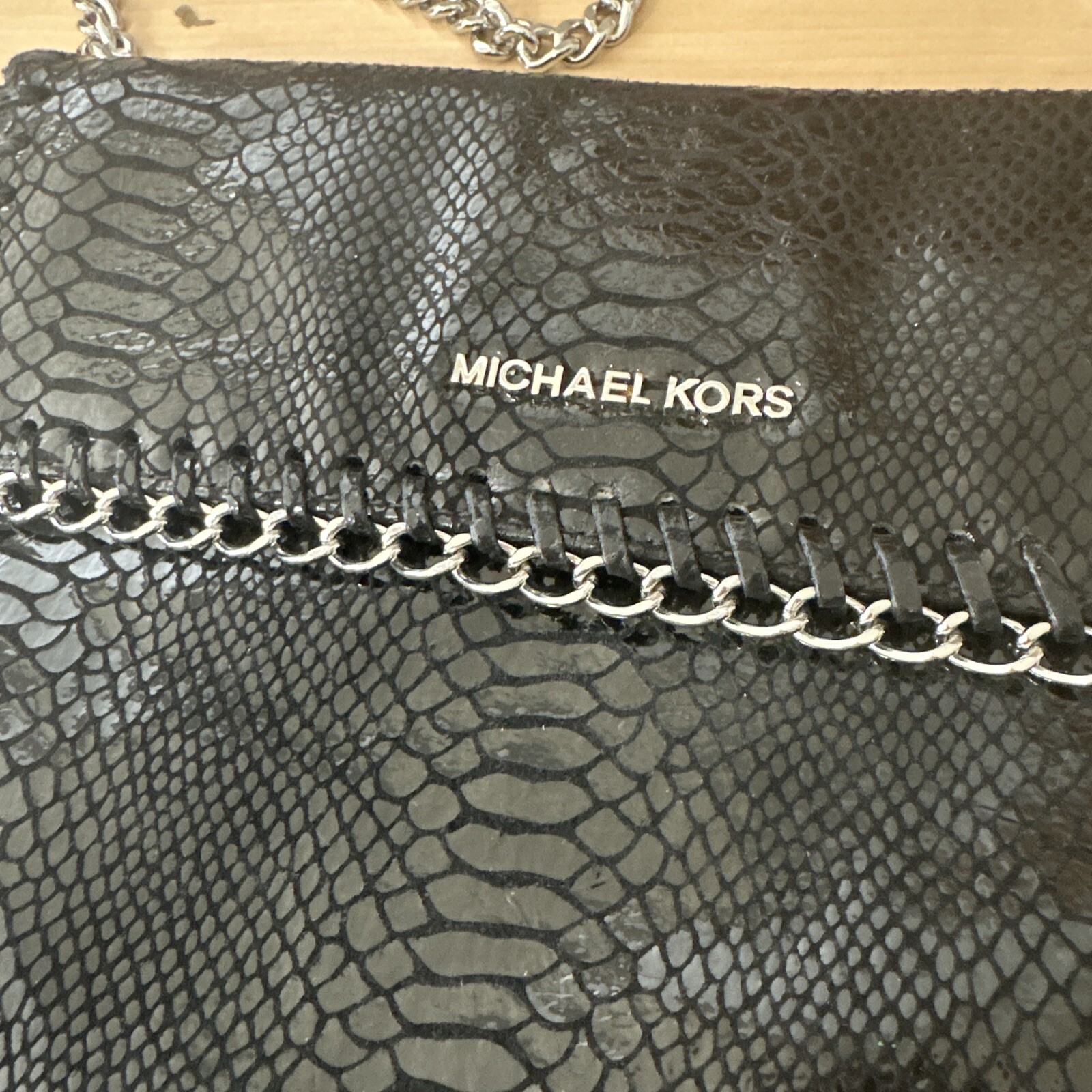 MICHAEL KORS CHELSEA BLACK PYTHON EMBOSSED CLUTCH… - image 3