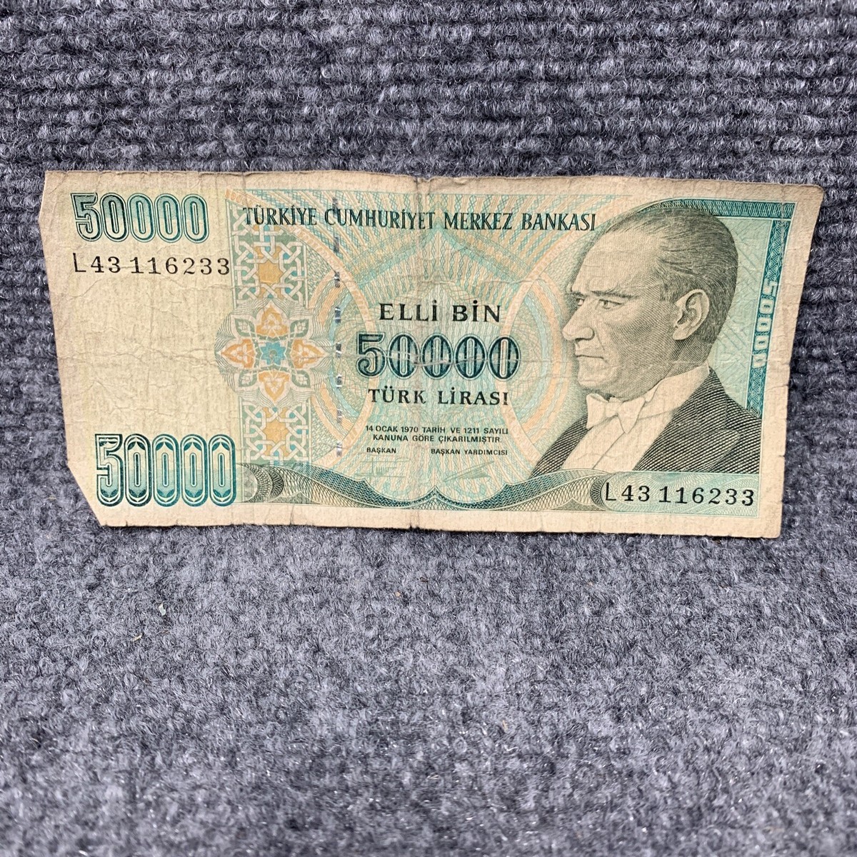Turkey 50000 Lira 1970 (1995) Elli Bin Turk Lirasi L43116233 Bank
