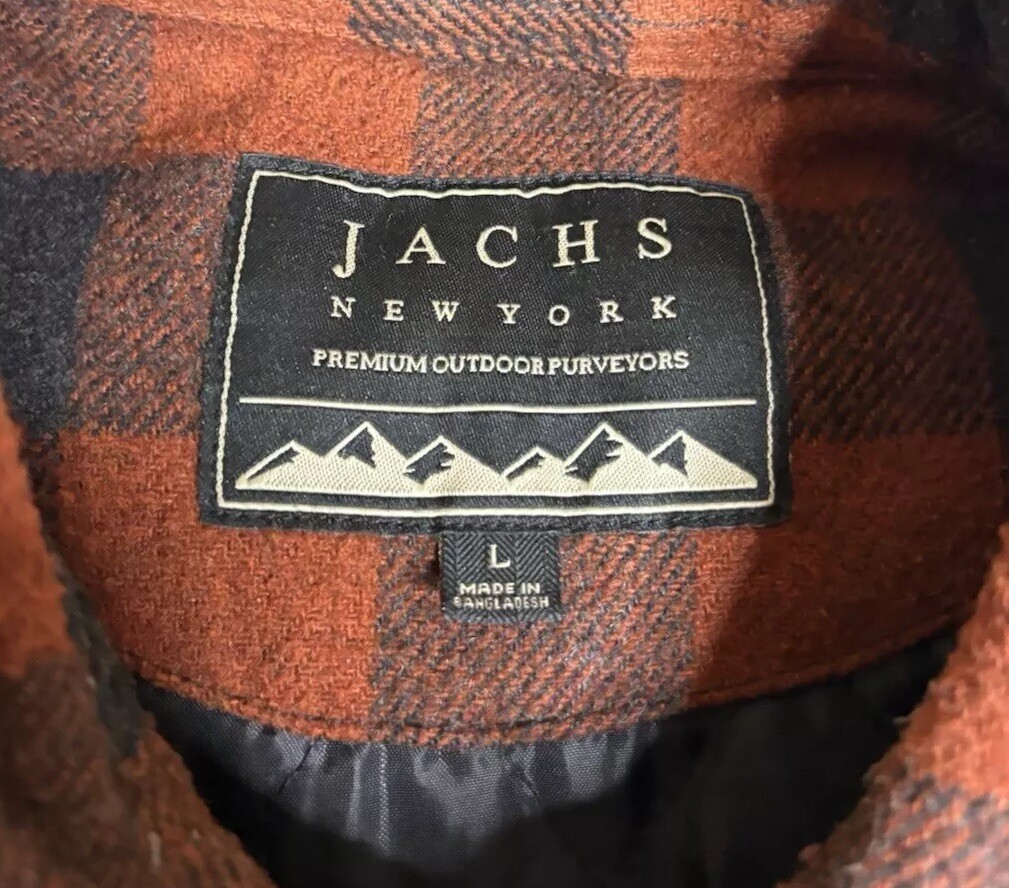 Jachs New York plaid Flannel Shirt Jacket Red Wool Insulated Shacket Mens L Euc image 5