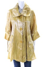 Damee Inc Womens Metallic Textured Collared Buttoned Jacket Yellow Size S