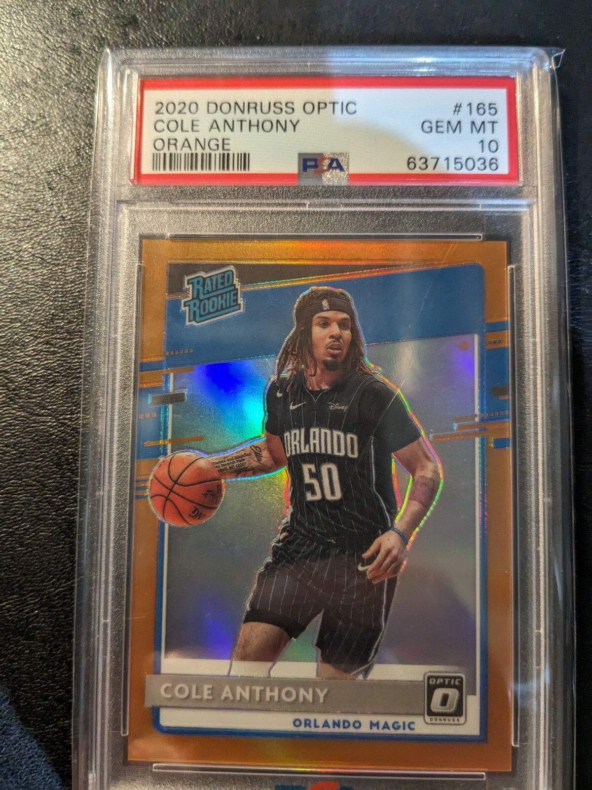 2020 Optic Cole Anthony ORANGE HOLO RATED ROOKIE CARD #/199 Orlando Magic PSA 10