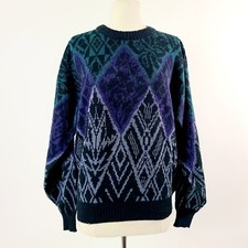 Vintage 80s 90s Gitano Geometric Paisley Sweater Acrylic Crew Neck Long Sleeve