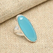 Blue Chalcedony Gemstone Handmade 925 Sterling Silver Ring Jewelry