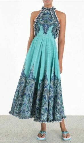 blue floral halter neck dress Cloudy Blue Floral Chain Halter Midi Dress main image 1